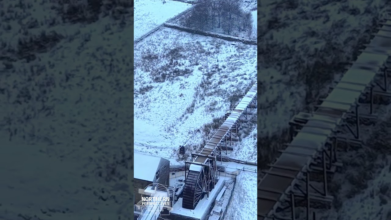 Killhope Lead Mining Museum in Snow &ndash; Aerial Flyover of Park Level Mine