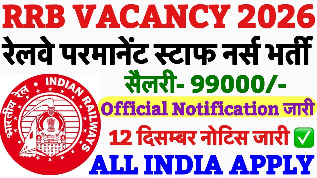 Railway Staff Nurse Recruitment 2025|| RRB Nursing Superintendent Vacancy 2025|| Railway Vacancy2025
