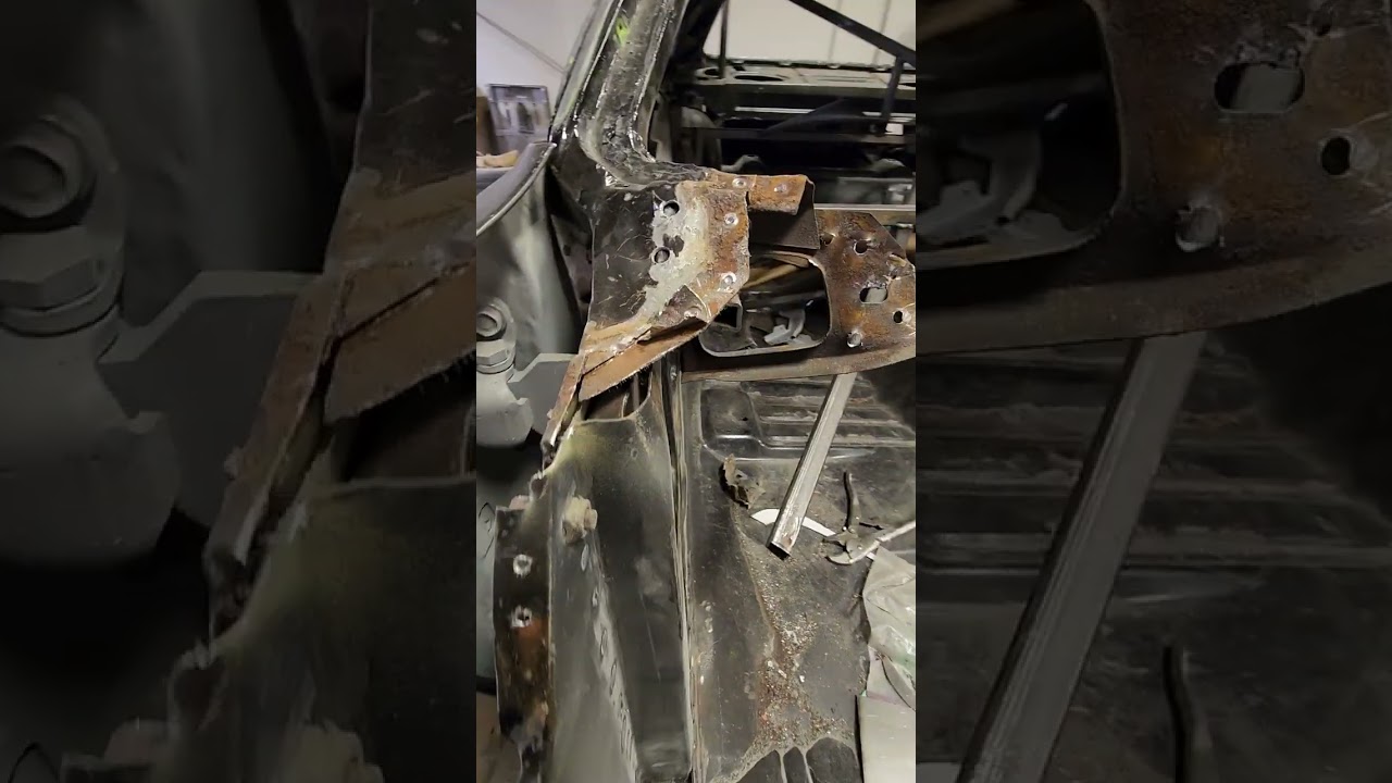 1970 Cuda front clip removed to show how much body fill was used.. 😳