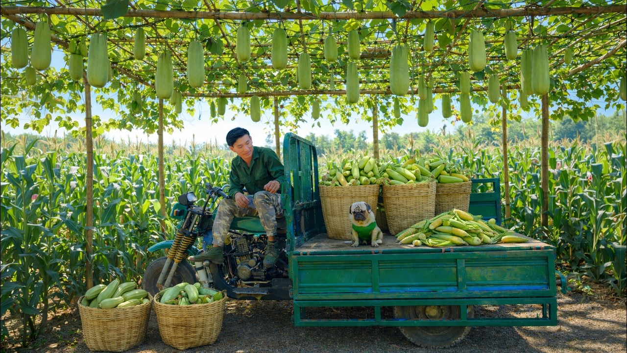 A Chairman Leaves Billion Dollar Salary Home: Harvesting Corn and Winter Melon for Market Sale