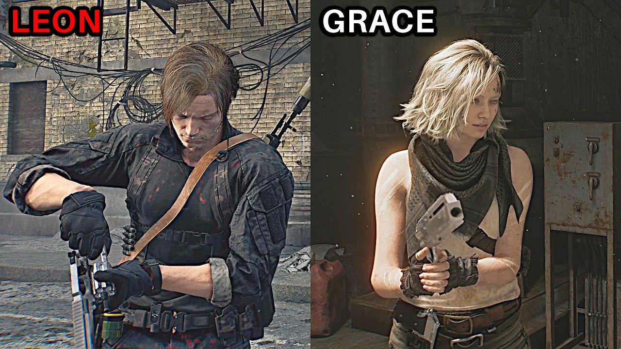 RE9 - Grace Uses Leon's Revolver vs Leon Uses