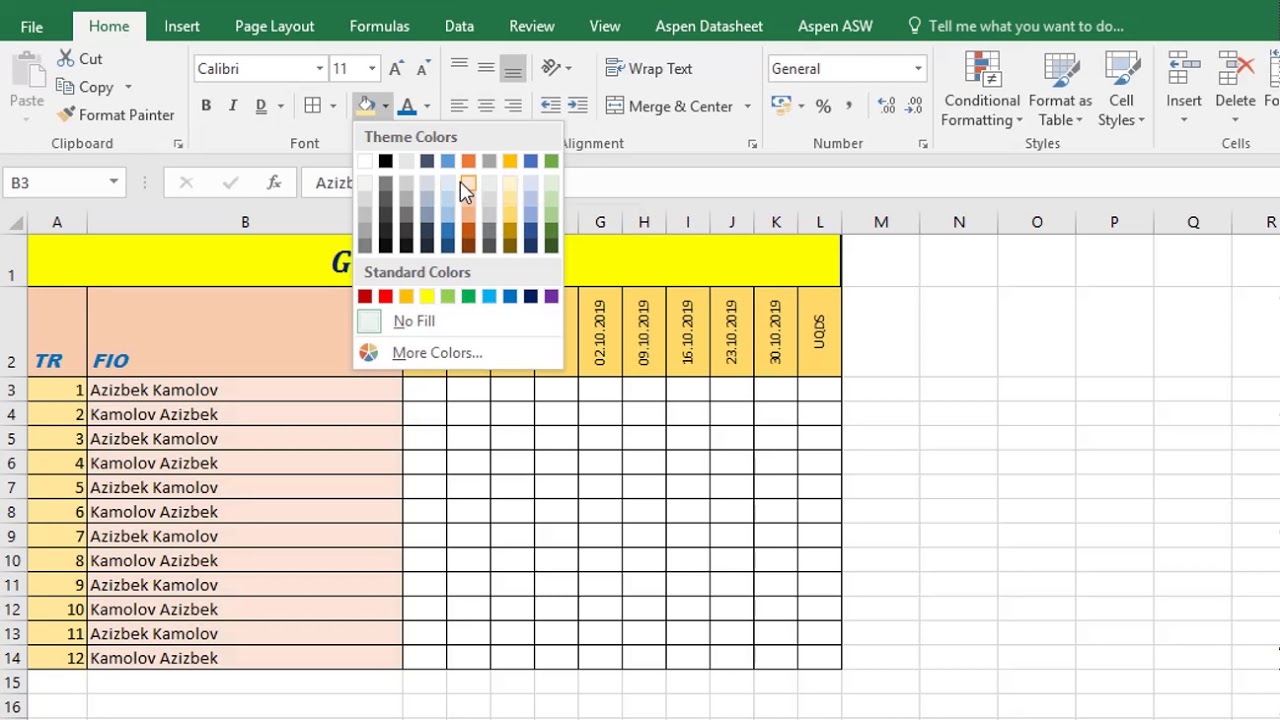 EXCEL dasturida jadvallar bilan ishlash