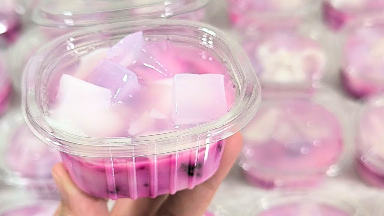 Puding Susu Buah Naga Kelapa Muda || 1 Resep Menghasilkan 35 cup || Ide Jualan & Isian Snackbox 
