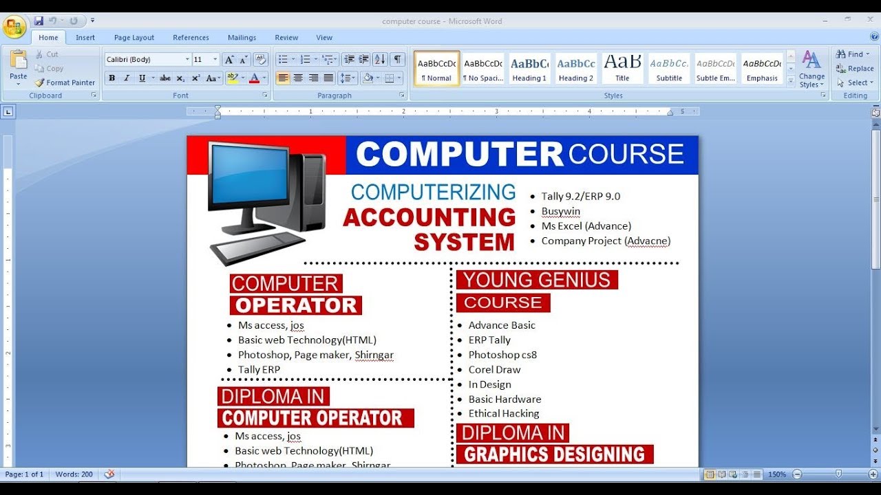 How to make flyer design in ms word | computer course flyer Design in ms word
