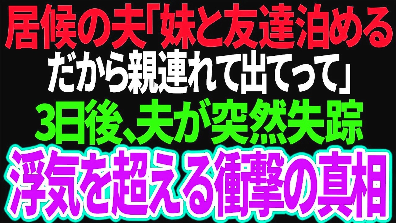 【スカッと】居候の夫「妹と友達泊めるから親連れて出てって」3日後、夫が突然失踪浮気を超える衝撃の真相とは【修羅場】【総集編】