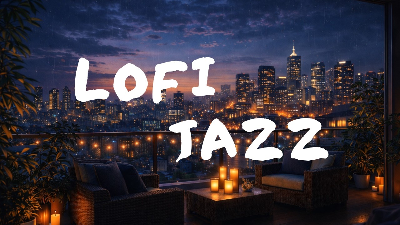 Cozy Lofi Jazz Night ☕ City Lights & Balcony Ambience | Relaxing Study & Work Beats