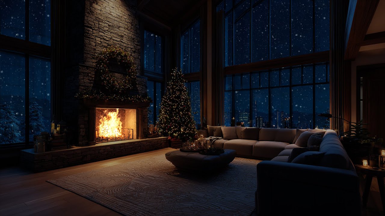 Soft Snow Drifting Calmly Around Firelight Glow ❄️ A Still Winter Setting for Focus
