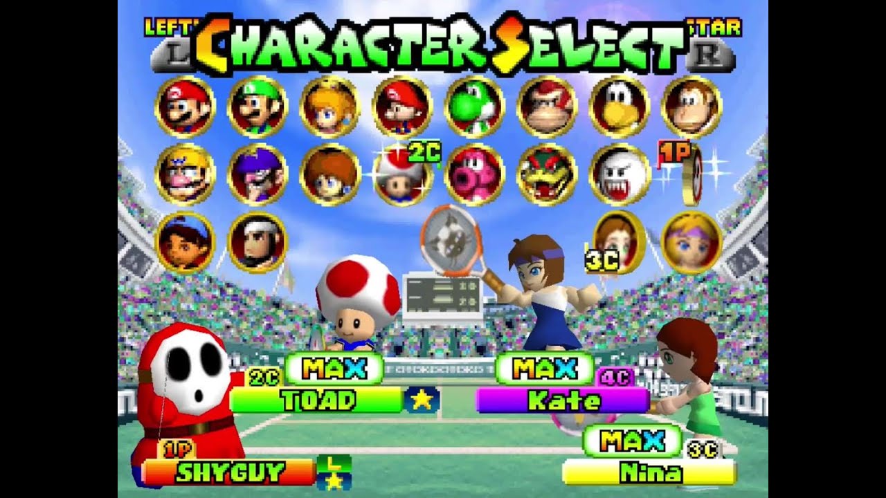 Mario Tennis 64 Doubles Exhibition - Shy Guy and Toad vs Kate and Nina (MAX)