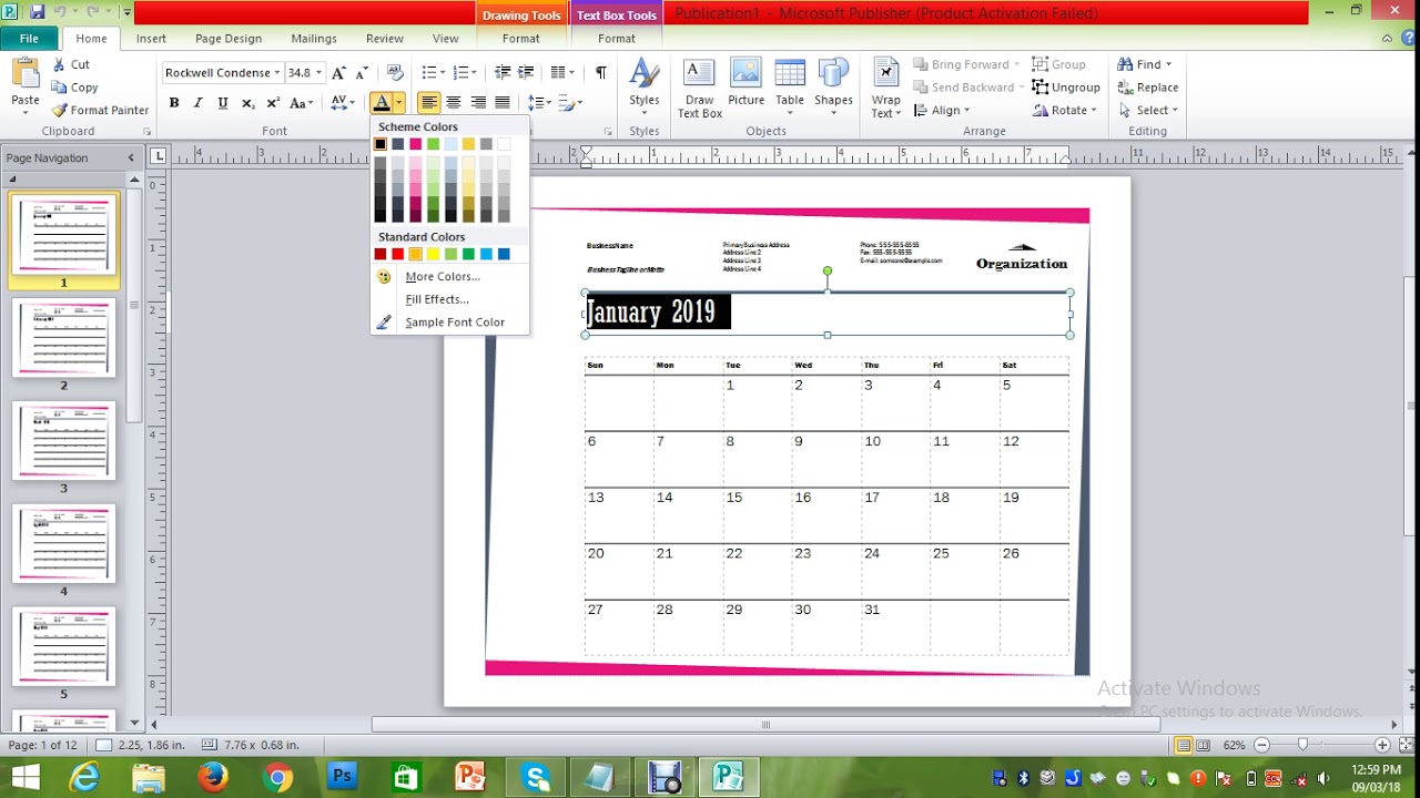 tutorial making a calendar in publisher