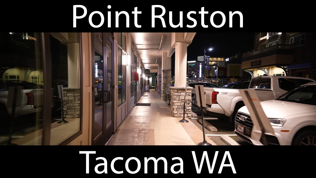 Point Ruston in Tacoma after dark, anamorphic widescreen, 4K 24fps, ASMR
