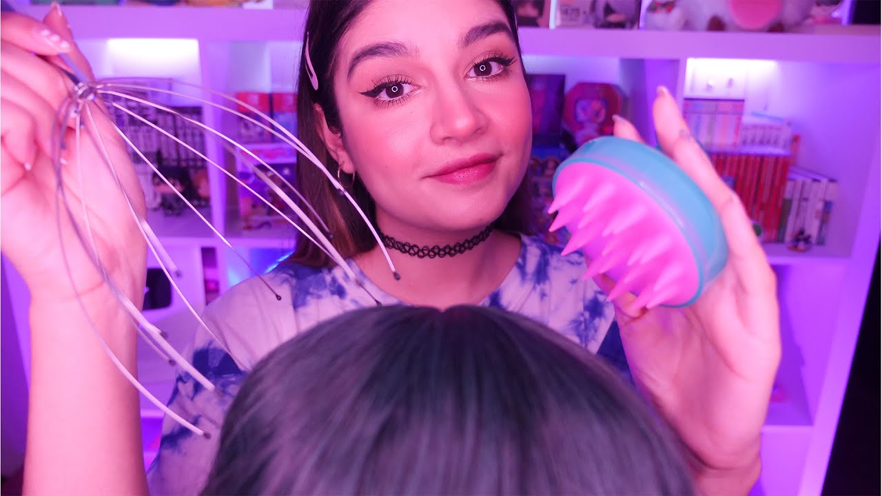 ASMR *Brain TINGLES* Scalp Massage + Positive Affirmations (Whispers, Scratching, Tongue Clicking)