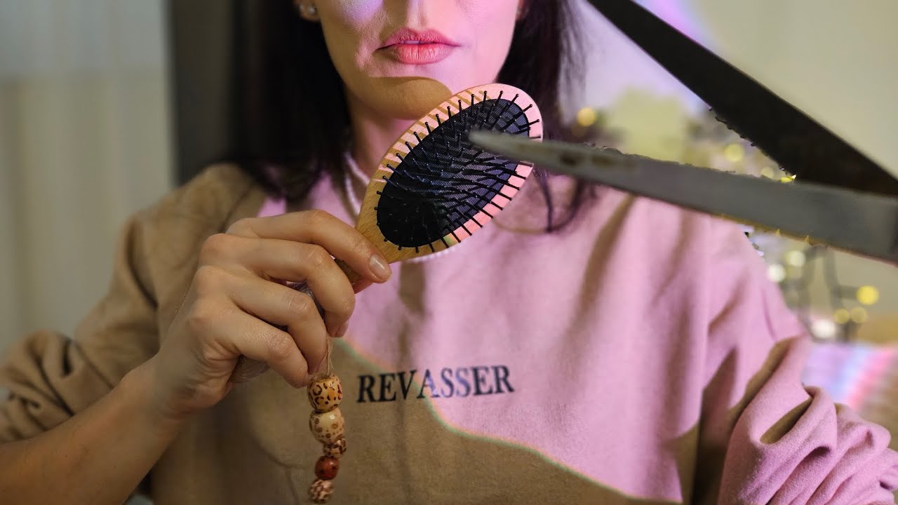 Soft Hair Brushing & Scissor Sounds in Rain 🌙✨ | Relaxing ASMR for Sleep and Calm