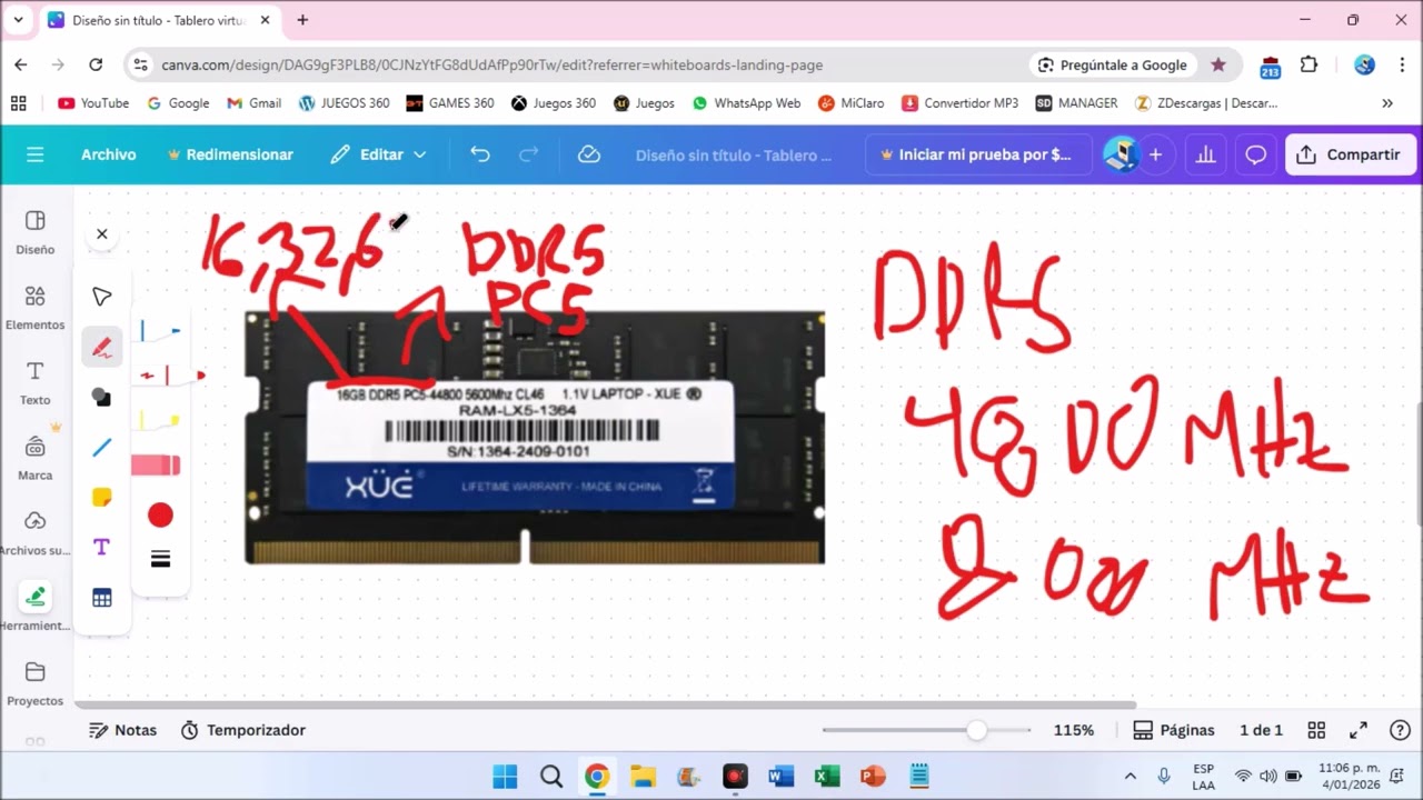 TIPOS DE MEMORIAS RAM PORTATIL FRECUENCIAS, CANTIDADES GB