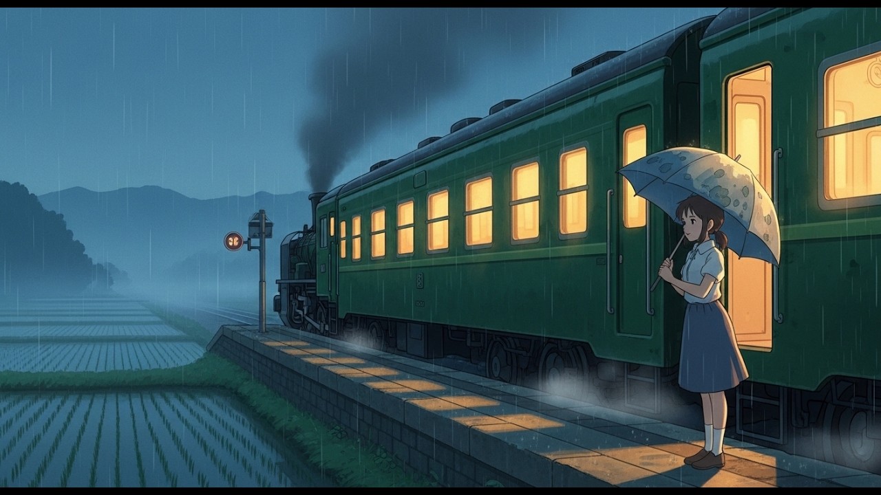 Rainy Train Station in the Countryside 🌧️ | 3 Minute Cozy Ghibli ASMR Story