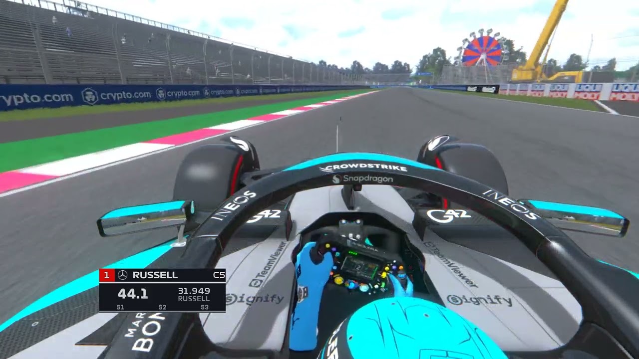 George Russell at the mexico city circuit in Assetto Corsa