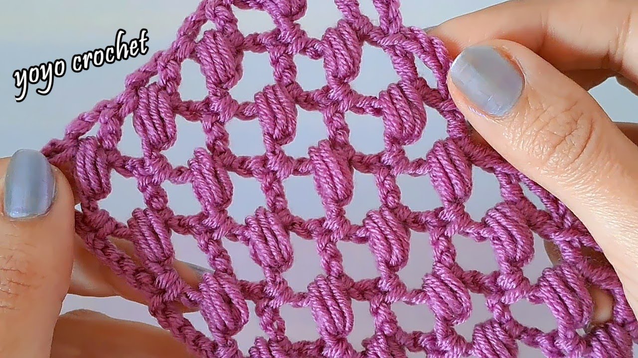 كروشية غرزة الخرز الشبكية !! سهلة وسريعة !!  -Crochet mesh bead stitch #يويو_كروشية
