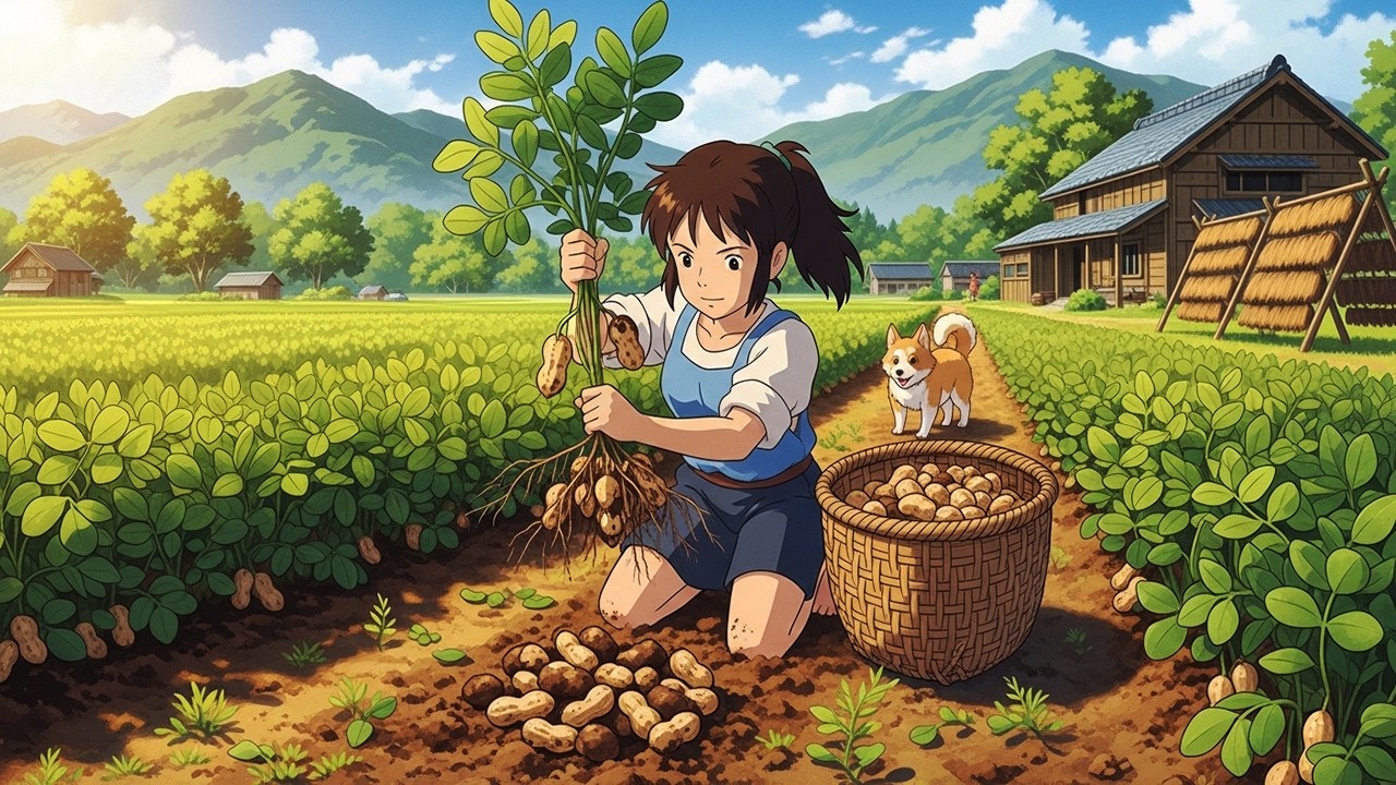 Harvesting Fresh Peanuts – Roasting Peanuts for a Cozy Village Snack | Cozy Ghibli ASMR