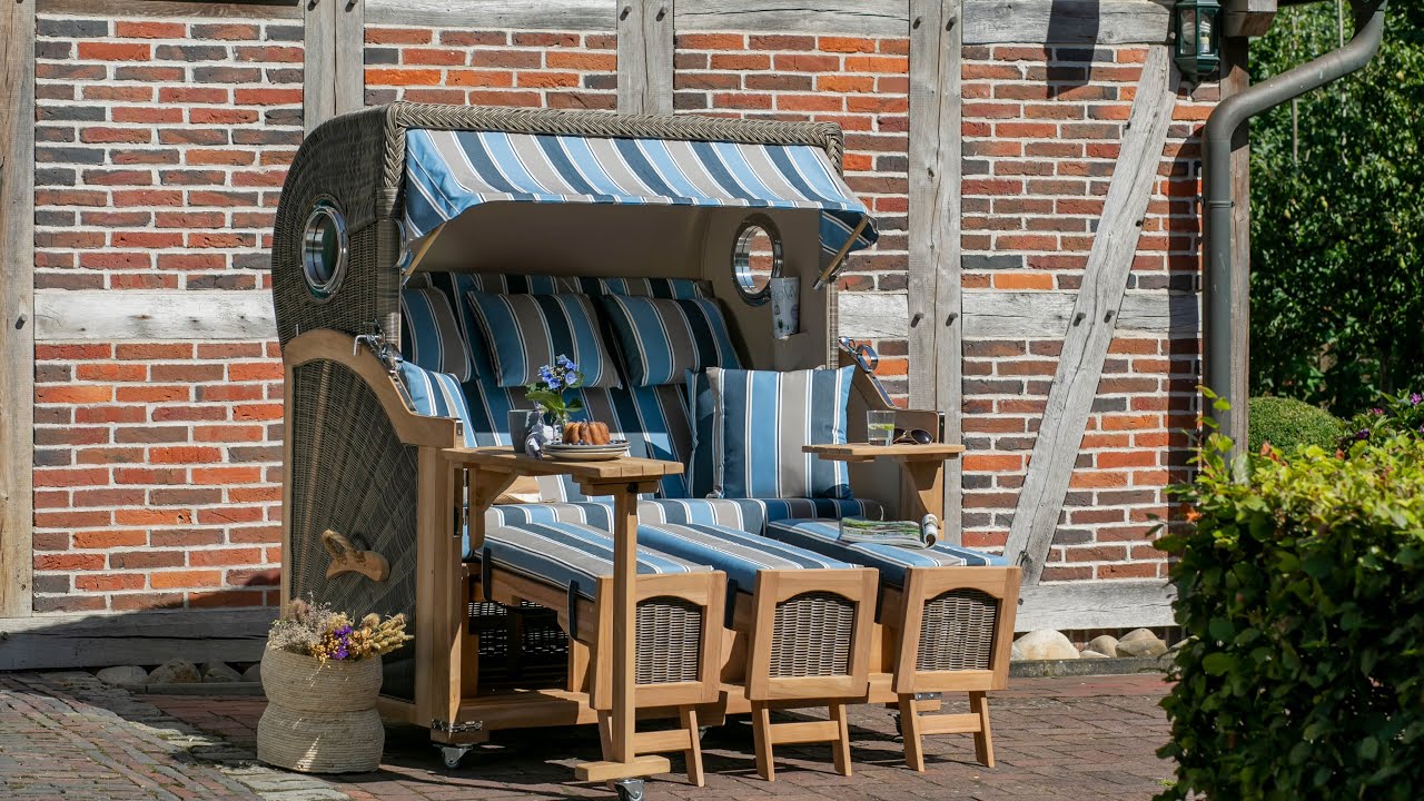 Strandkorb D&uuml;ne Grande XXL 3-Sitzer &ndash; Bullaugen & Volllieger Komfort | Mr. Deko