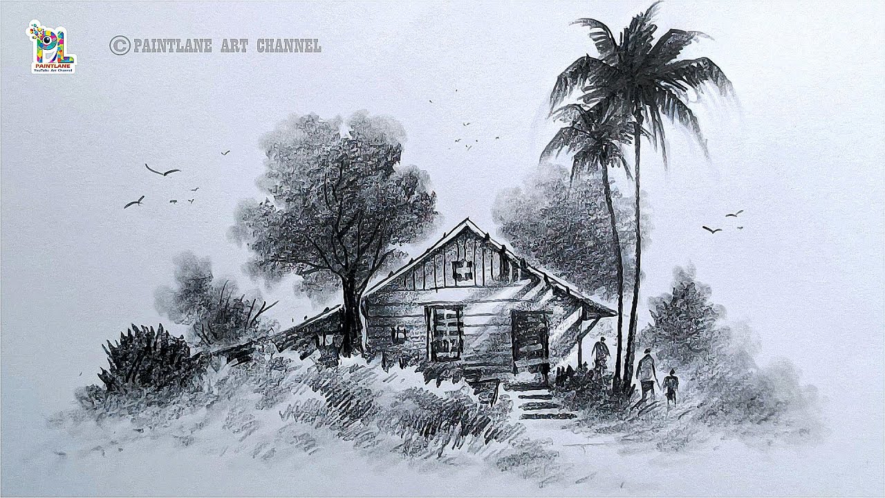 How to draw Nature Scenery Art with Pencil || Pencil Drawing