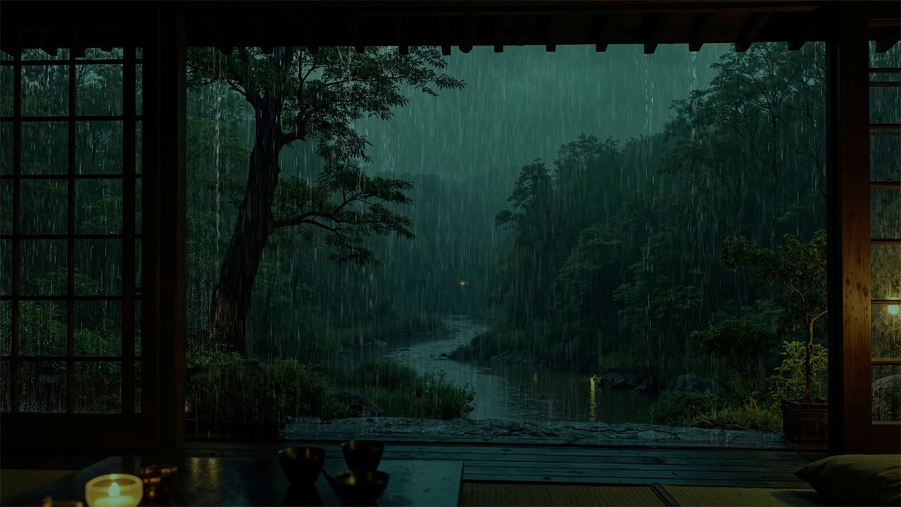 🌧 Calm Night Rainfall in a Dark Bedroom (No Ads) | Peaceful Sleep Sounds