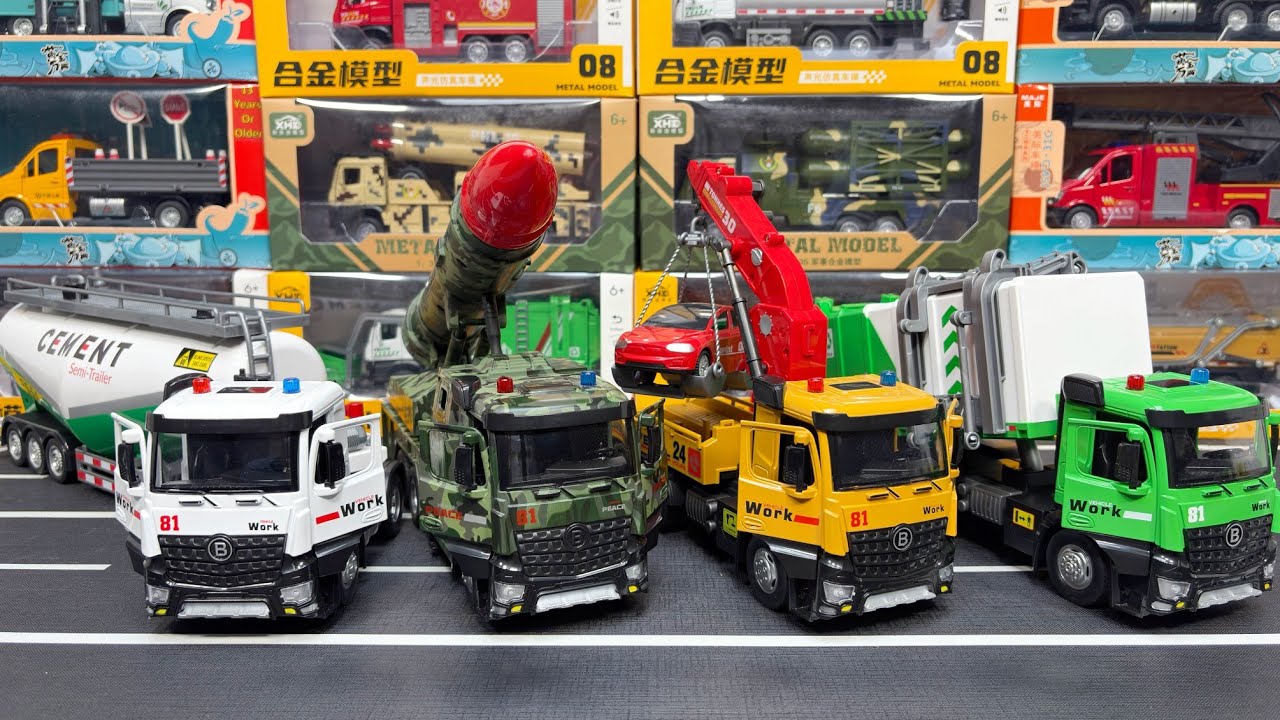 Diecast Truck Review: Bulk Cement Tanker, Military, Tow & Garbage Trucks | Working Features