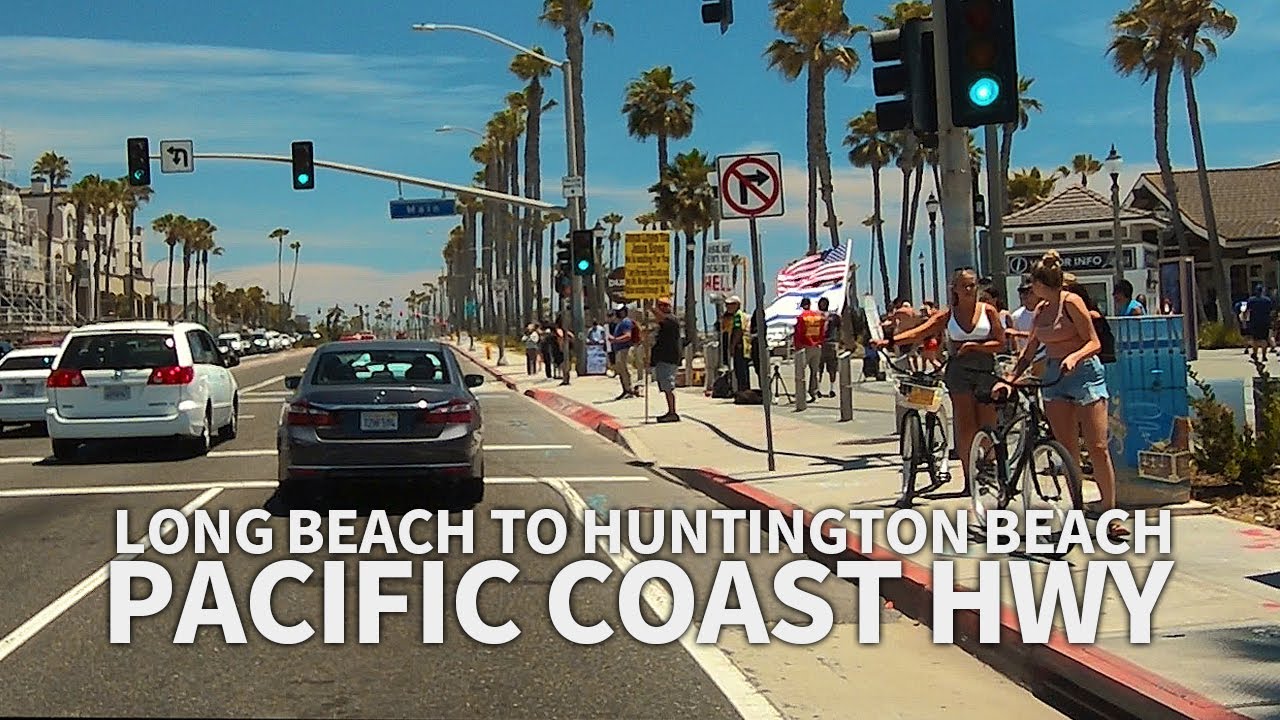 PACIFIC COAST HIGHWAY - Driving from Long Beach to Huntington Beach, Los Angeles, California, USA