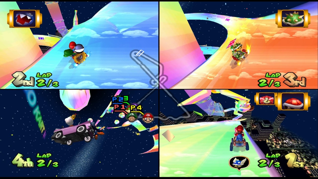 Mario Kart Double Dash!!: Rainbow Road 4 player Netplay race 60fps