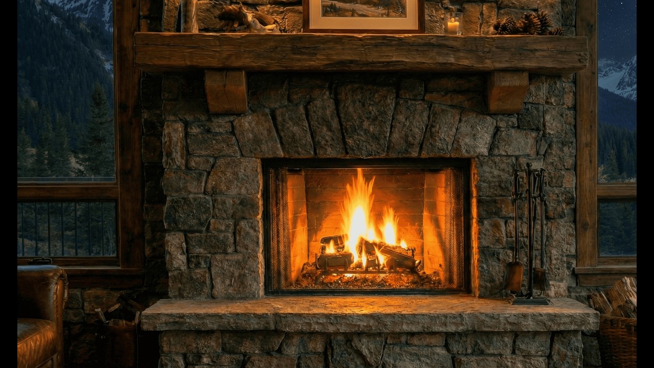 Mountain Cabin Campfire 🔥🌙 3H of Relaxing Fire Sounds 4K