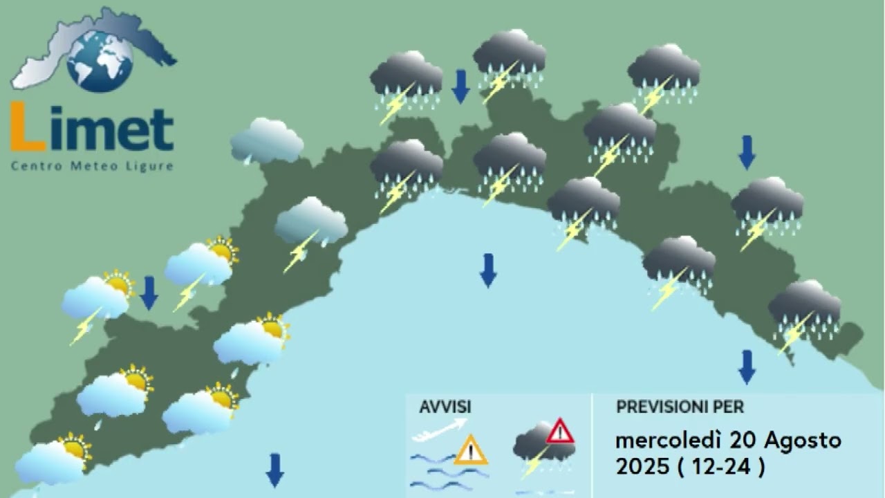 Previsioni Meteo Limet per Mercoledì 20 Agosto 2025 in Liguria