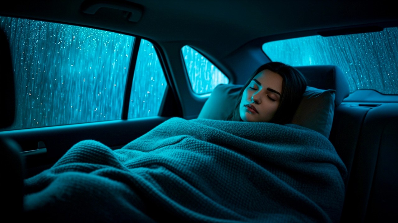 Sleep Instantly in Dark Car with Heavy Rain and Fierce Thunder on a Tin Roof in Rainforest at Night