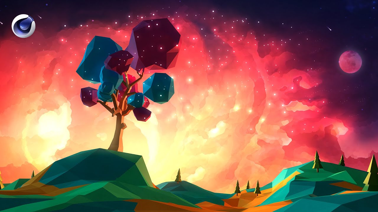 How to create low poly Scene in Cinema 4d modeling and effects by photoshop