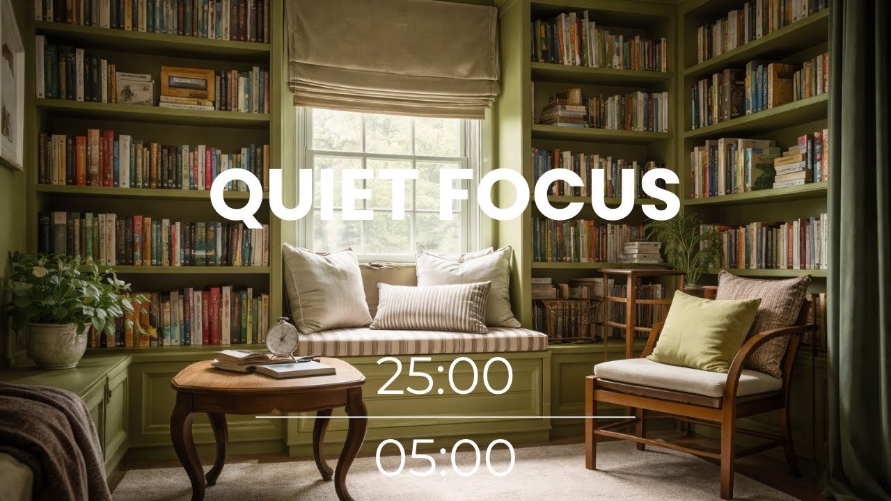 25/5 Study Timer – Calm Library Nook Ambience
