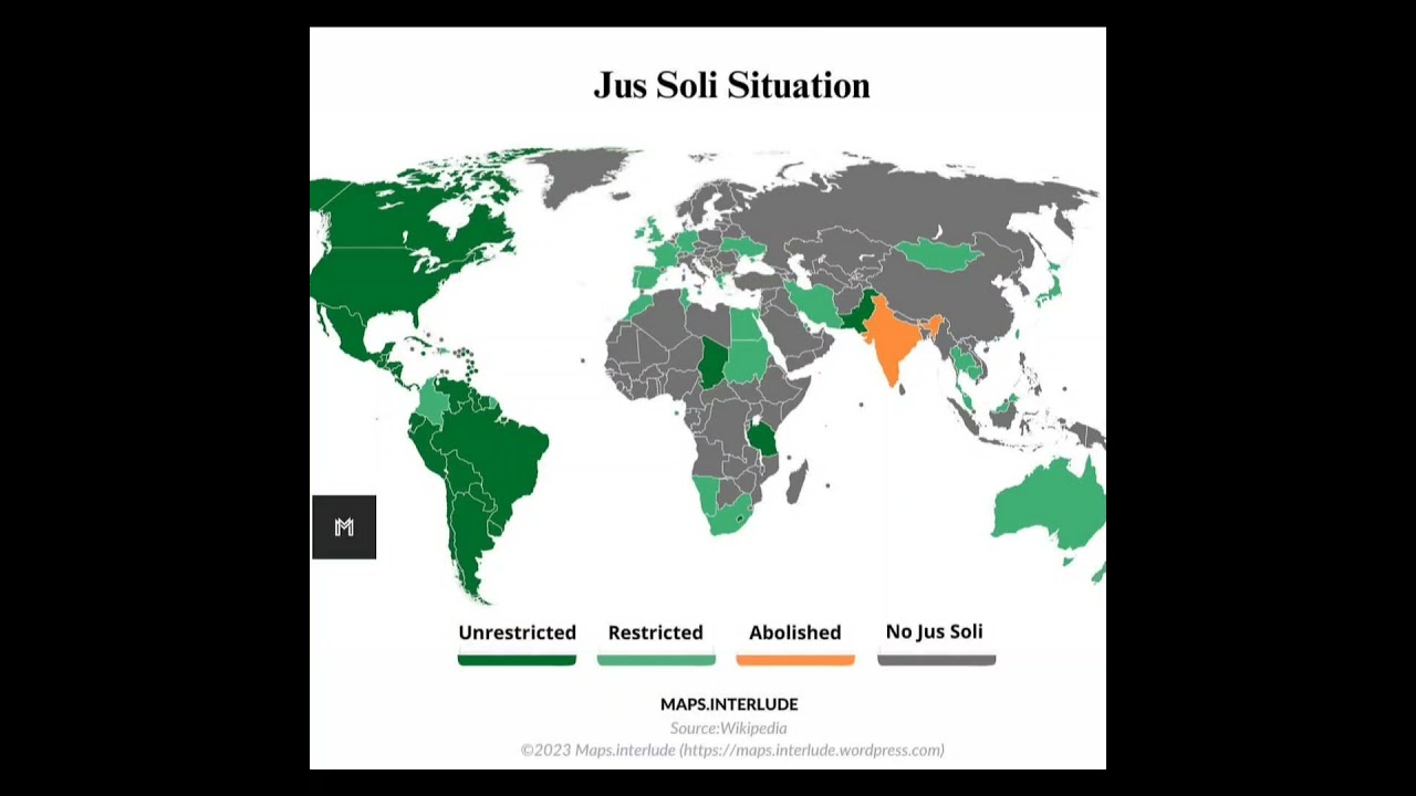 Jus Soli (Birthright citizenship) in different countries! #map #citizenship #youtubeshorts