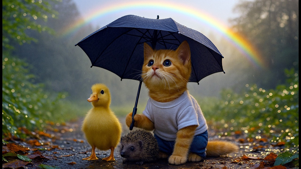 ☔ Gingy Cat & the Umbrella Rescue: Kindness Carried Through the Rain 🦔🌧️