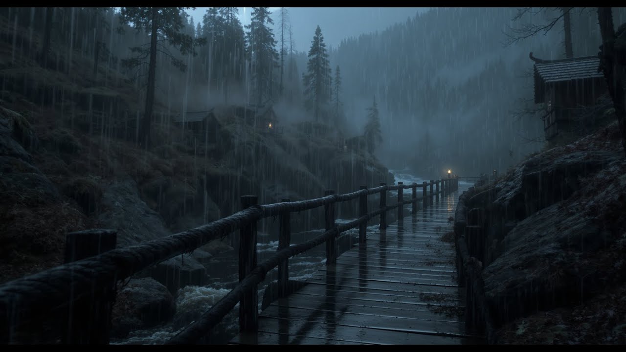 Rain Sounds For Sleeping 99% | Rain & Thunder Sounds on a Quiet Wooden Bridge