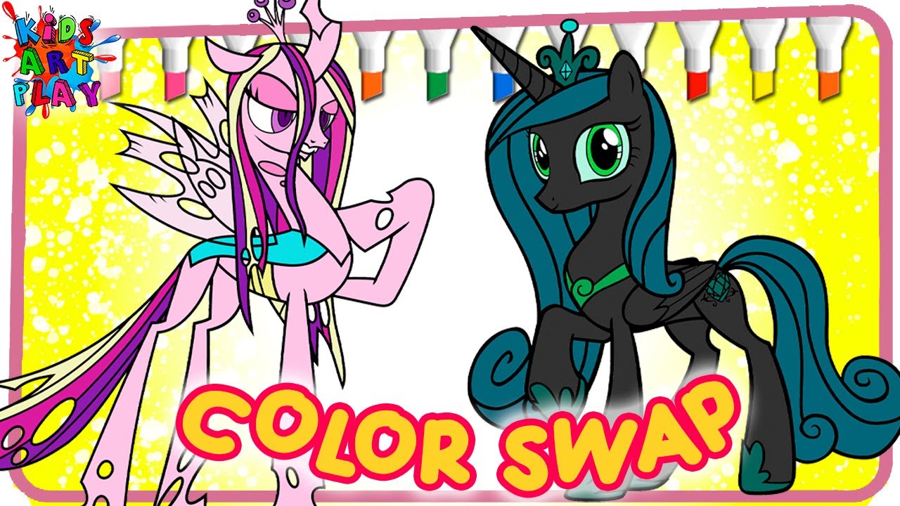 My Little Pony Queen Crystalis and Cadence COLOR SWAP Coloring Pages How To Color