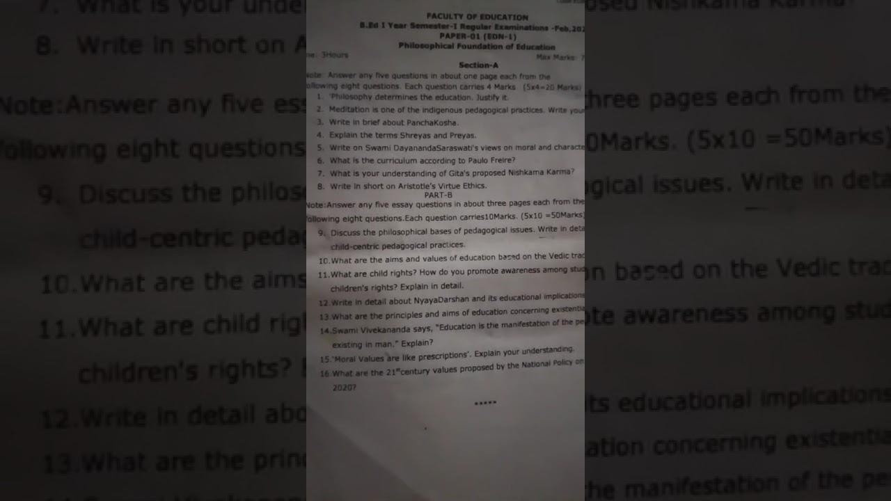 B.Ed 1st year 1st sem previous year question paper explanation 💯 Genuine 