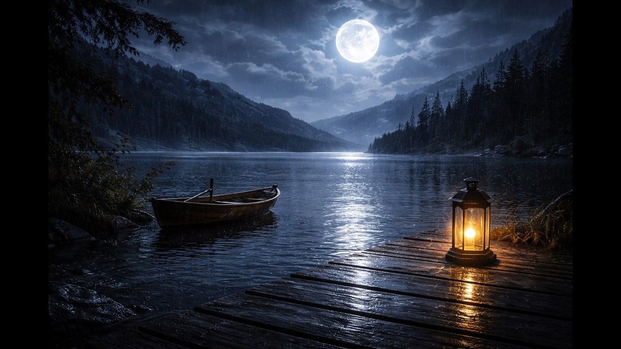 Quiet Rain at Moonlit Lake 🌙 Night Ambience for Deep Sleep