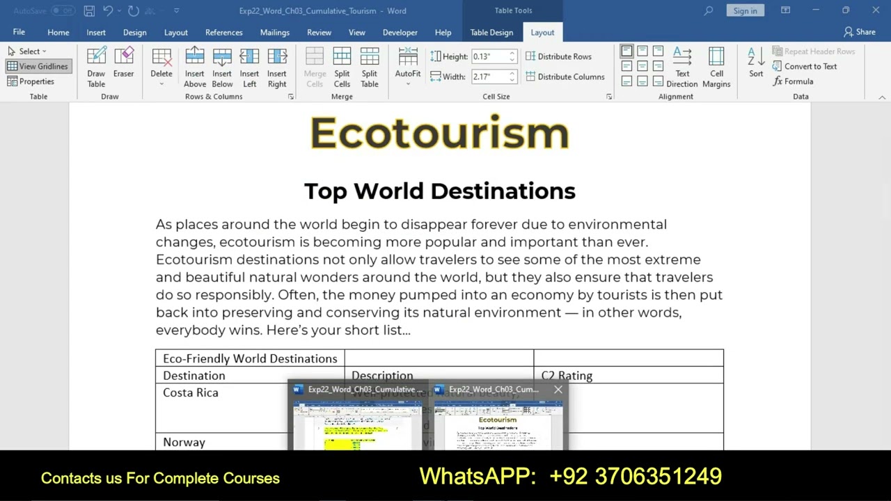 Exp22_Word_Ch03_Cumulative - Tourism | Exp22 Word Ch03 Cumulative - Tourism | Ch03Cumulative Tourism