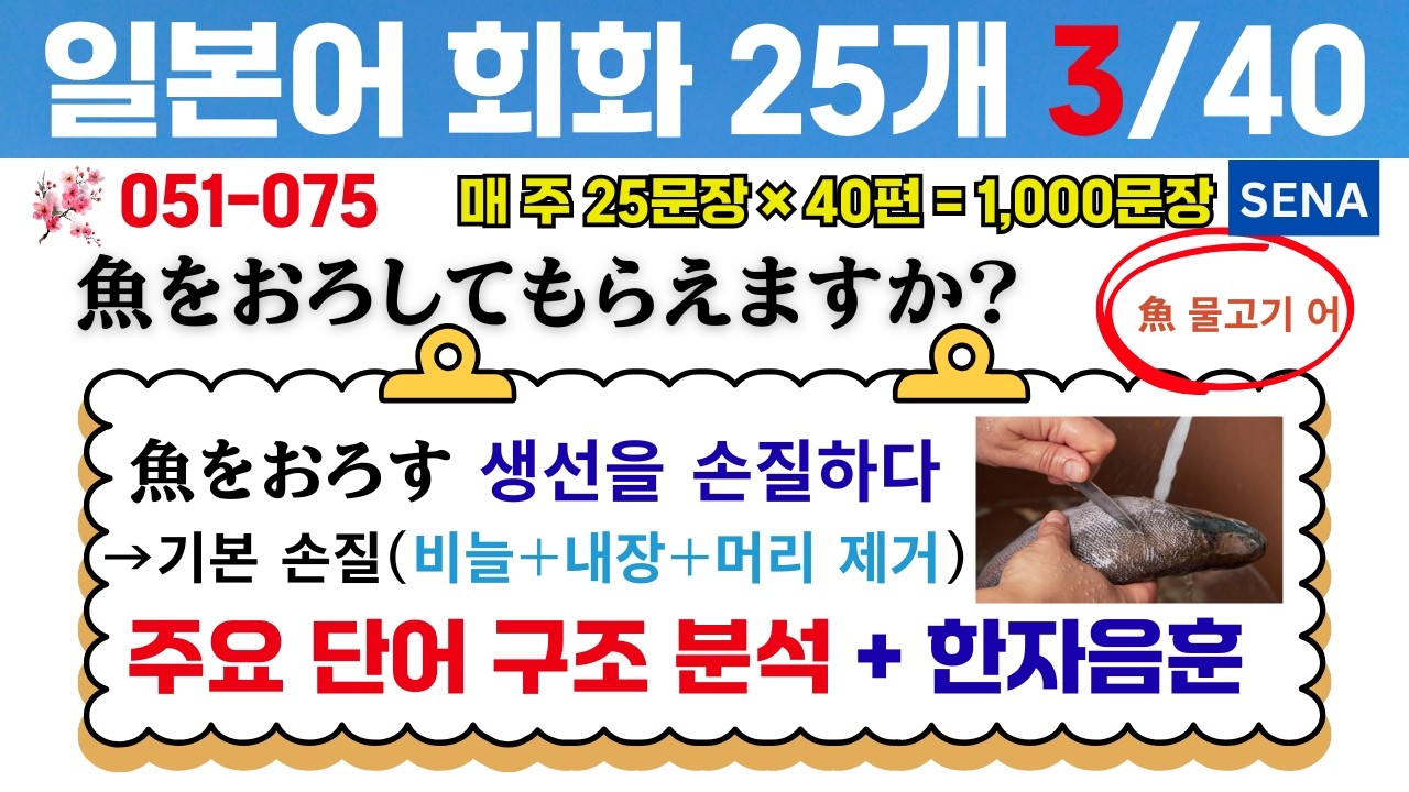 (3차) 일본어 회화 공부ㅣ음식 주방 가게 요리 일상 문장 25개#중급일본어 #생활일본어 #일본어듣기
