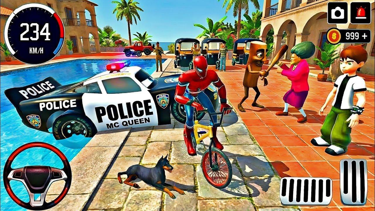 🥰 Spiderman Police Mc Queen Car🦚Tung Tung & Scary Teacher Game Police Modified Car Showroom 🎉3D Game