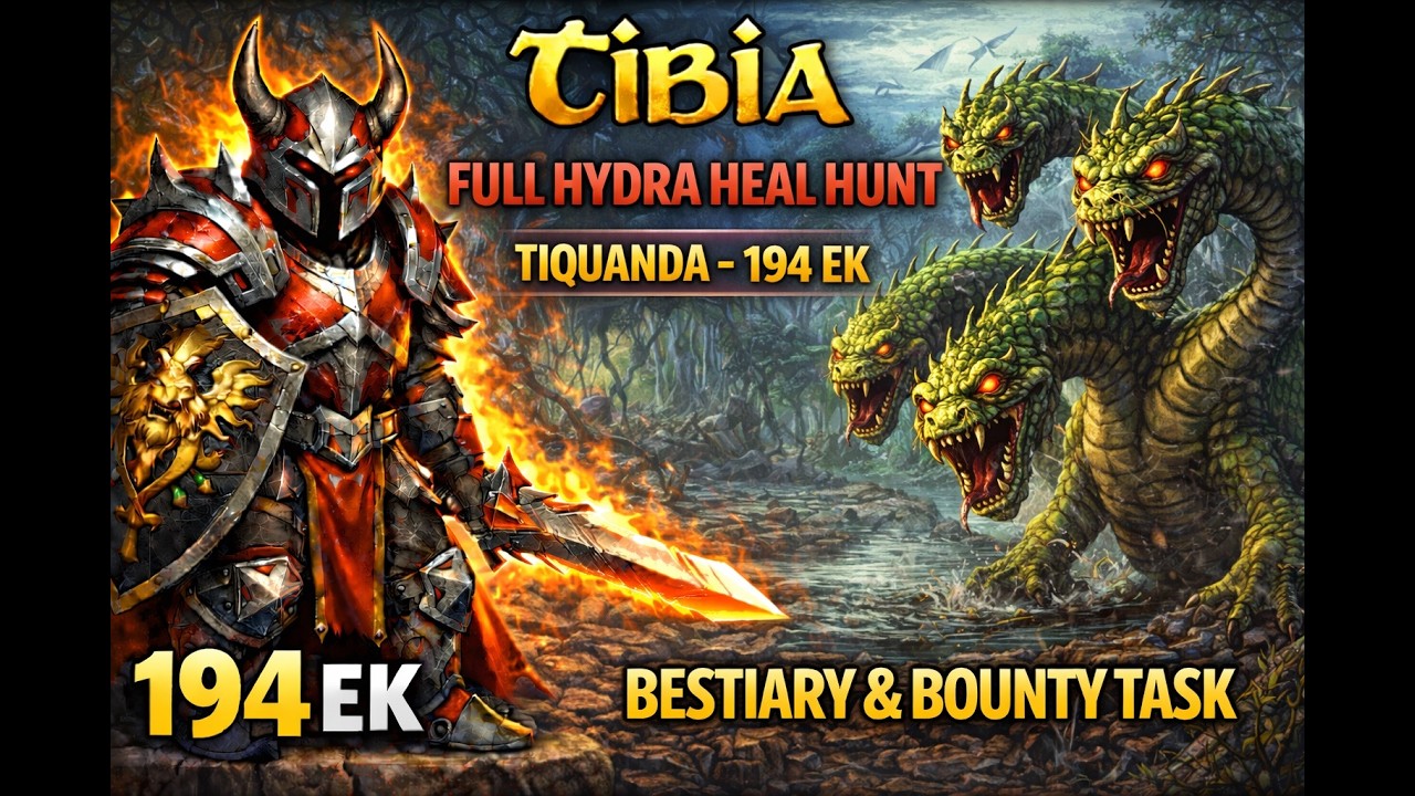 Tibia Bounty Task, Hydra Heal Hunt in Tiquanda (Port Hope) | 194 EK (Bestiary, Task Run)