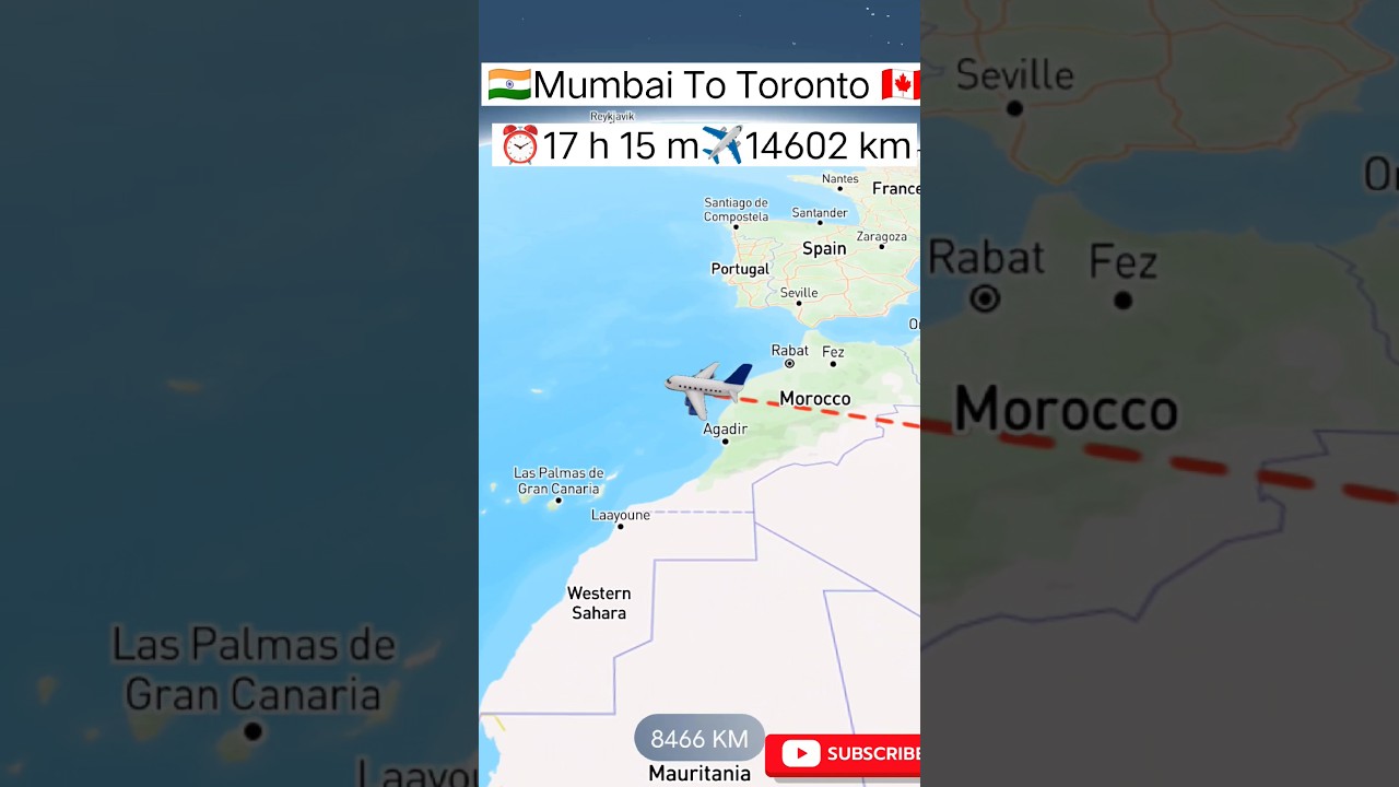 Mumbai To Toronto Flight Route -Air India #aviation #flight #travel #toronto #shorts