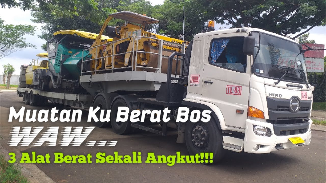 Penggankutan Alat Berat Kontruksi Jalan  | Asphalt Finisher, Pneumatic Tire Roler dan Stom