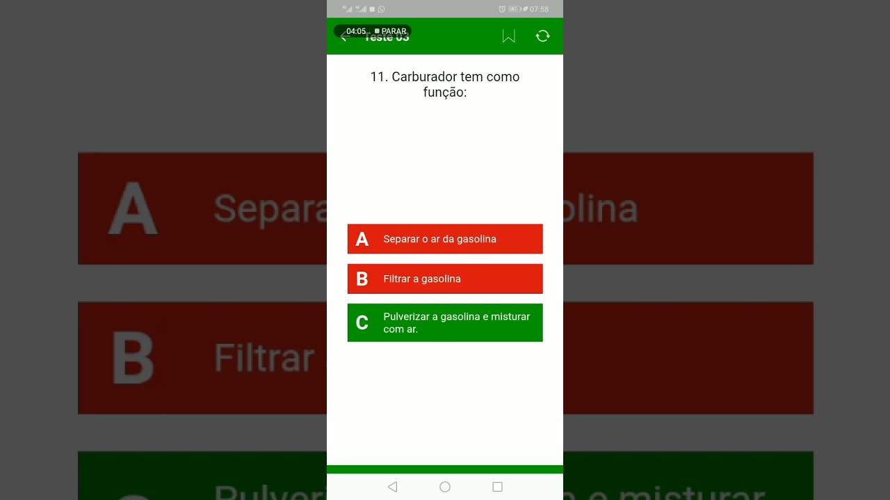 Exame 3 da preparação para o exame teórico profissional categoria G. 