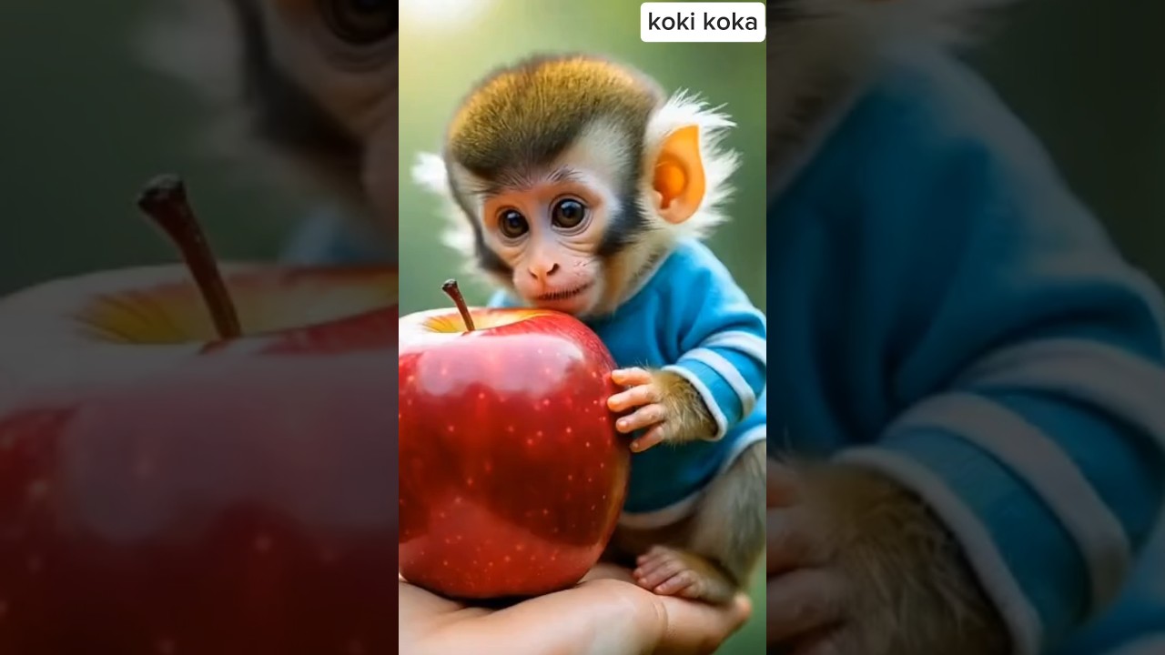 This Monkey Just Ate an Apple on My Thumb 😱🍎🐒 #cutemonkey