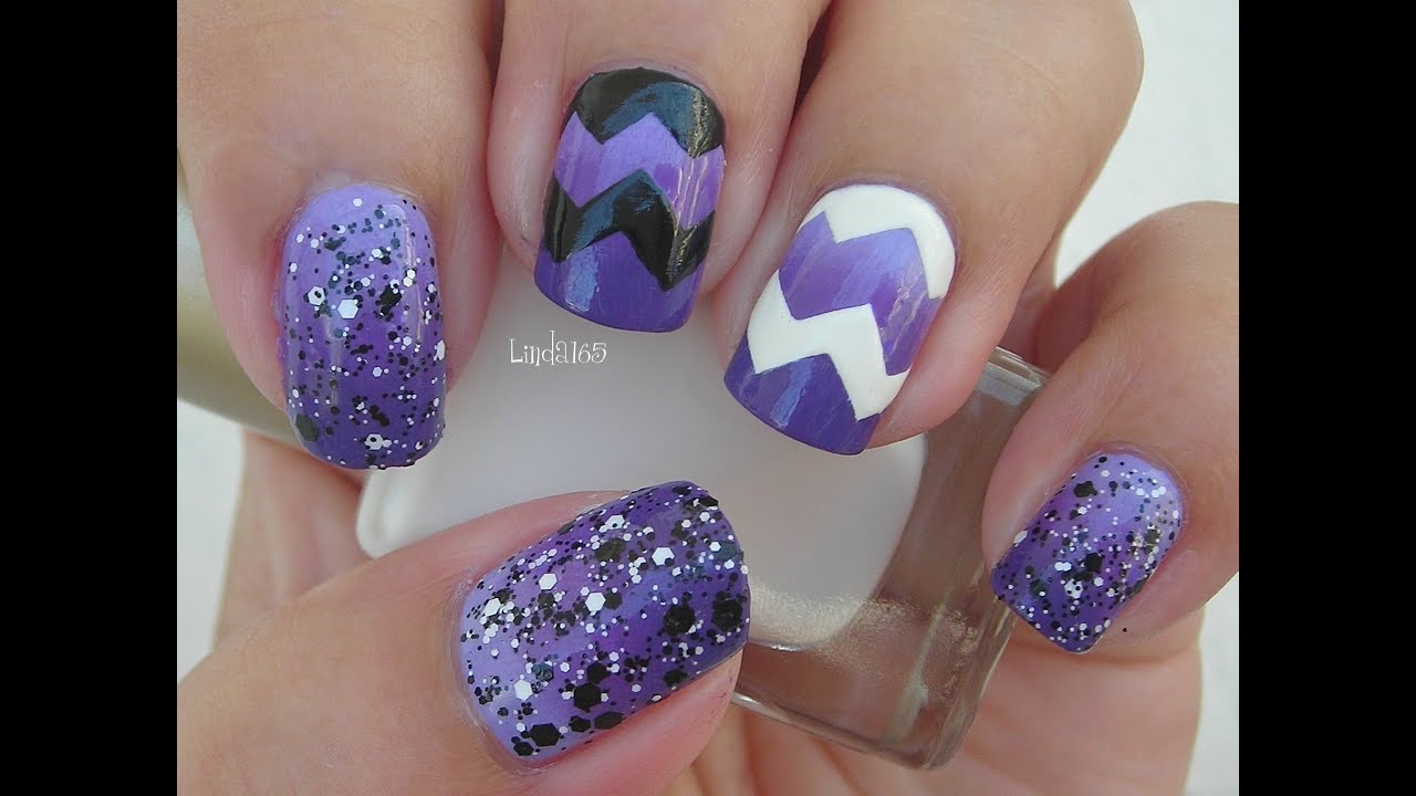 Nail Art - Gradient Purple Chevron - Decoración de Uñas