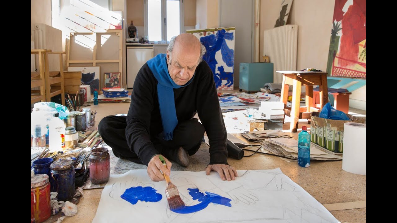 Alekos Fassianos creating at his studio - January 2018