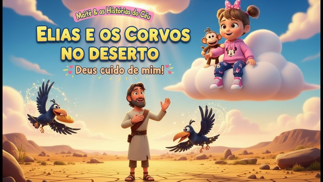 Desenhos Bíblicos Infantil - Elias e os corvos no deserto - Maitê & as histórias do Céu