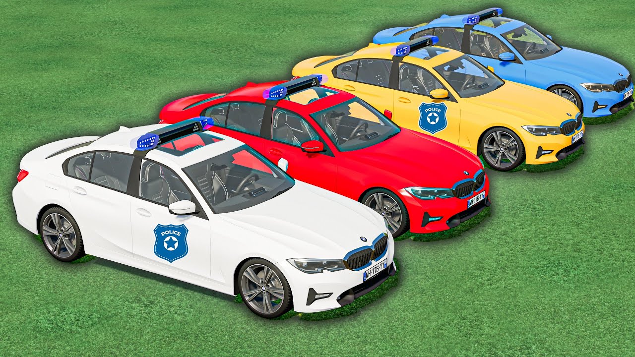 TRANSPORTING ALL COLORS BMW POLICE CARS  VEHICLES WITH MAN TRUCKS ! FS22
